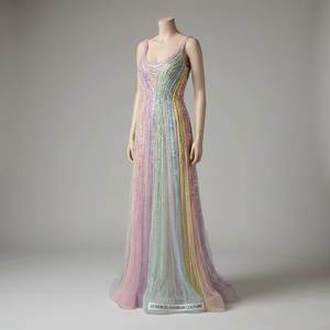 Robe de soirée de luxe arc-en-ciel pastel, brodée à la main, sans manches, coupe trapèze, pour bal de promo, vente en gros, fournisseur en vrac, fabricant - Product Image 4