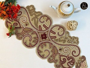 <b>Red</b> And Golden Table <b>Runner</b> 39 inches Long with Hand-Made Beads Use For Decoration Buy Direct From Supplier - Product Image 6