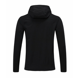 Sweat-shirt à capuche zippé noir pour homme, manches raglan, coupe classique, décontracté, en polyester tricoté uni, idéal pour l'entraînement sportif, collection automne - Product Image 5