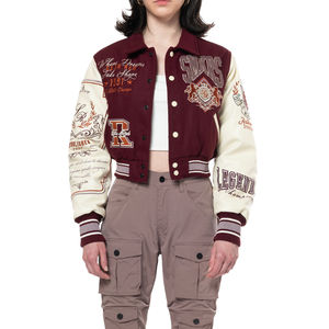 Chaqueta Varsity de Béisbol con Manga de Cuero de Diseño Personalizado, Bordado Chenille, para Mujer, Chaqueta Casual de Lana para Invierno - Product Image 1