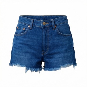 Shorts en jean respirants taille haute pour femme, grande taille, déchirés, avec ourlet effiloché, boutons décoratifs, légèrement extensibles, coupe classique - Product Image 1