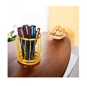 Gold finished Durable Brass pen Pencil Holder Wooden <b>Table</b> Desk Organizer office book desk & school desk Pen Holder - Product Image 4