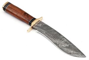 Couteau de style Bowie en acier à motif personnalisé fait main, couteau utilitaire d'extérieur à lame fixe de qualité supérieure avec manche en bois, OEM ODM Vente en gros - Product Image 2