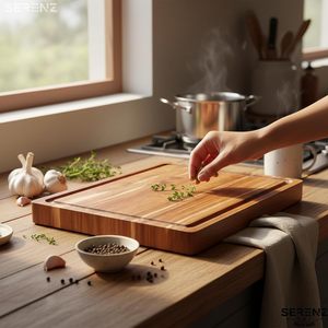 Tabla de cortar grande de madera de acacia con ranuras para jugos, para preparación de comidas en la cocina, servir alimentos al aire libre, picar y cortar. - Product Image 3