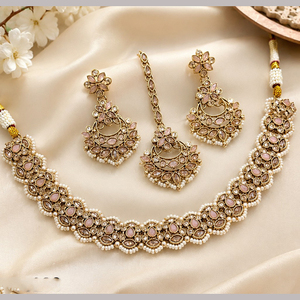 Ensemble collier et boucles d'oreilles pour femme JeweleMarket, plaqué or, cristal, ethnique, mariage, fiançailles, anniversaire, cadeau, Maharashtra - Product Image 6