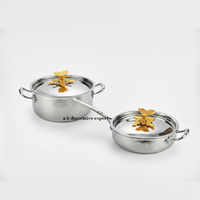 Casserole en acier inoxydable martelé poli miroir, compatible gaz et induction, finition dorée papillon, écologique