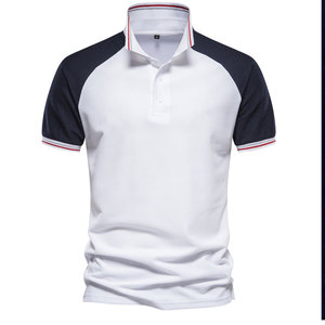 <b>Men</b> <b>White</b> Raglan <b>Sleeve</b> T-<b>Shirt</b> With Navy Contrast Trim Stand Collar Casual Fit Knitted Solid Color <b>Short</b> <b>Sleeve</b> Regular Length - Product Image 2