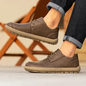 Zapatos Casuales de Cuero Genuino para Hombre, Zapatos para Caminar con Suela Suave, Marca de Lujo, Zapatos Ligeros Tipo Mocasines para Hombre de Edad Media y Mayor - Product Image 1