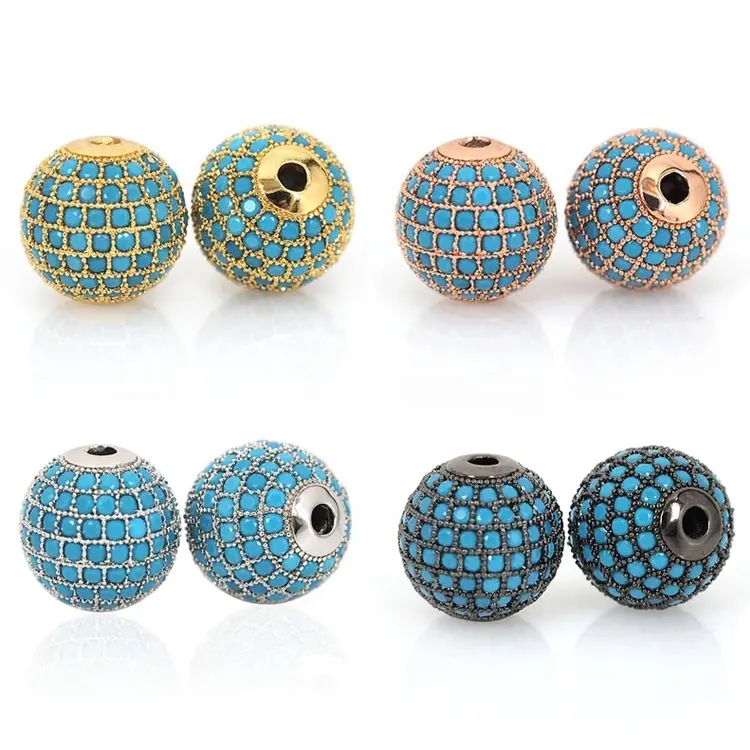 Round Ball Bead Pave Türkis CZ Disco Perlen für die Schmuck herstellung