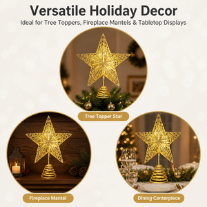 Pil ile Çalışan LED'li Çevre Dostu Metal Altın Simli Güneş Patlaması Radyal Tel Yıldız Ağacı Tepesi Bobin Tabanlı Noel Ev Dekorasyonu - Product Image 3