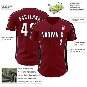Camiseta de Béisbol Personalizada para Hombre, Nombre del Equipo, Número 00, Manga Corta, Poliéster, Absorbe la Humedad, Cierre de Botones, Ropa Deportiva - Product Image 2