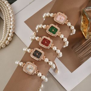 New fashionable pearl thin strap diamond-set square ladies' watch <b>adjustable</b> <b>bracelet</b> ladies' gift pearl quartz watch - Product Image 1