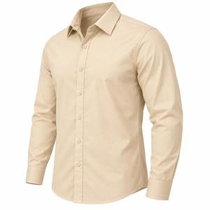 Chemise habillée unie à manches longues pour homme, col rabattu, 100 % coton popeline, infroissable, pour le printemps - Product Image 3