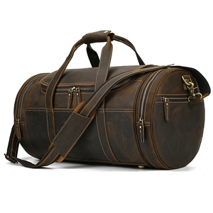 Sac de voyage en cuir pour homme, fermeture éclair, durable, marron - Product Image 2