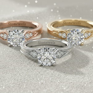 Anillo de compromiso de diamante cultivado en laboratorio Stonewels, estilo vintage con piedras laterales Paisley engastadas en punta, para anillo nupcial de oro certificado - Product Image 4