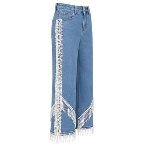 Jeans con Flecos Azules Perla para Mujer, Pantalones Vaqueros de Pierna Ancha, Pantalones Casuales a la Moda, Prendas de Vestir Urbanas Elegantes, Ropa para Uso Diario - Product Image 2