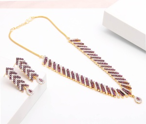 Gold Geometric Choker Necklace Set 22K Gold Plated Brass Pink Ruby CZ Collar Necklace Gift For Her Factory Price - Product Image 2