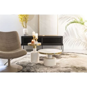 Mesa de Centro Redonda Moderna de Primera Calidad con Tapa de Vidrio Templado y Estructura Metálica de 57 cm de Diámetro, Giratoria, Mueble para Sala de Estar - Product Image 4
