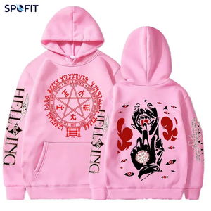 SPOFIT Sweat à capuche gothique Hellsing pour homme, noir, imprimé par sublimation, coupe classique, streetwear automne, design anime manga, logo avant - Product Image 6