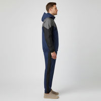 Ensemble de survêtement deux pièces pour homme, bleu marine, imprimé, avec blocs de couleur, veste coupe-vent à capuche et pantalon, tenue de sport décontractée, 100% coton