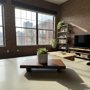 Plateau en bois minimaliste avec 4 porte-bougies en béton, forme rectangulaire, design artisanal avec pieds décoratifs - Product Image 3
