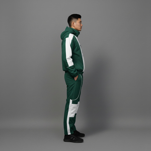 New Arrival Men's Green <b>White</b> Color Blocking <b>Tracksuit</b> Hooded Full Sleeve Drawstring Vintage Printed Sporty Windproof Regular - Product Image 2