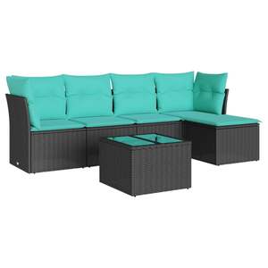 Ensemble de canapés de patio en polyrotin noir, 6 pièces, avec coussins, canapés de jardin - Product Image 2