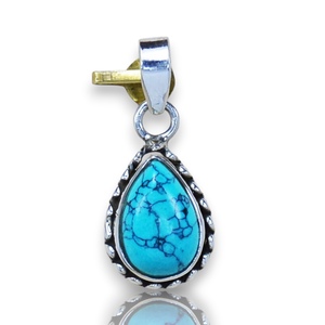 Colgantes y dijes finos de plata de ley 925 con turquesa natural en forma de pera, engaste de bisel y diseño hueco antiguo para mujer - Product Image 1