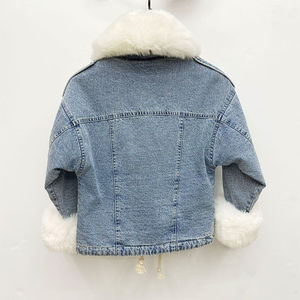 High Quality Women's <b>Denim</b> Bomber Jacket With Fur Collar And Cuffs Winter Warm Thick Solid Color Windproof <b>Denim</b> Short <b>Coat</b> - Product Image 5