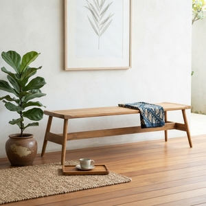 Modern Long Solid Wood Dining <b>Bench</b> Elegant A Line Frame Leg Wooden Seating For Rustic Contemporary Living Room Decor Setup Arts - Product Image 4