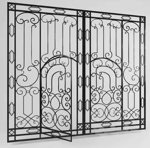 Puerta Doble Abatible de Hierro Forjado de Lujo con Diseño de Espirales y Detalles Dorados, Puerta Decorativa para Entrada de Jardín o Villa - Product Image 1