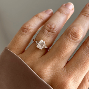 IGI Certified Lab Grown Diamond <b>Ring</b> 1-5ct <b>Emerald</b> Cut Cluster Minimalist 18K 14K 10K Solid Gold 925 <b>Silver</b> Fine Engagement <b>Ring</b> - Product Image 6