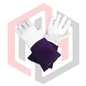 ถุงมือหนังพรีเมียมสำหรับงานเชื่อม TIG ป้องกันไฟฟ้าสถิต ทนความร้อน ขอบสีน้ำเงิน คุณภาพสูง ป้องกันอัคคีภัย OEM ขนาด 16 นิ้ว - Product Image 1