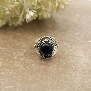 SHYAM JEWELRS Brass S925 Sterling <b>Silver</b> Black Onyx Handcrafted Vintage Bohemian Oxidized <b>Silver</b> <b>Statement</b> <b>Ring</b> Unisex Rajasthan - Product Image 2