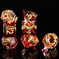 Ensemble de dés polyédriques DND en résine à bords tranchants, peints à la main, design écologique, avec incrustation de bague dorée pour Jeux de Rôle D&D