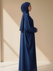 Abaya en coton évasée pour femme, manches longues, longueur ras du sol, col rond, coupe ample, respirante, style décontracté pour les fêtes, motif imprimé - Product Image 5