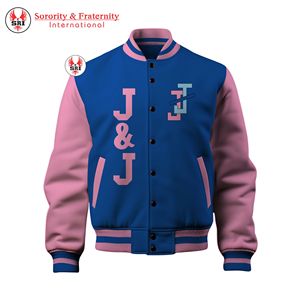 Vestes de baseball personnalisées en gros avec logo Jack and Jill, doublure matelassée en polyester, extérieur en laine, manches en cuir PU, vestes universitaires - Product Image 2