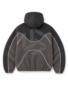 Custom Men's Solid Digital Printing Black Hooded <b>Fleece</b> <b>Jacket</b> Oversized Fit Windproof Zipper Front Logo Casual Winter Wear - Product Image 2
