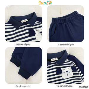 Conjunto de Ropa de Alta Calidad para Niños Pequeños, Camiseta Polo a Rayas Informal, Sudadera de Algodón, Pantalones Deportivos, Boutique de Ropa para Niños Pequeños - Product Image 6