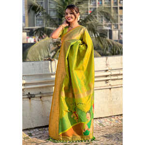 Sari en soie tissée Elite Weaves Mehandi Green Zari, spécial Gudi Padwa Paithani pour les festivals indiens et pakistanais - Product Image 2