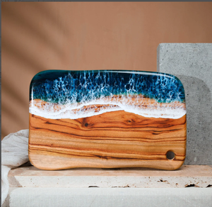 Tabla de charcutería de resina con diseño de olas oceánicas, tabla de servir queso de madera, tabla de cortar de epoxi hecha a mano con diseño de playa, tabla de cortar de madera. - Product Image 2