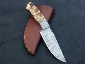 Custom Handmade Damascus Steel Clip Point 3mm Non-Adjustable Horn Handle Leather Sheath DIY Grade OEM Available Camping <b>Knife</b> - Product Image 5