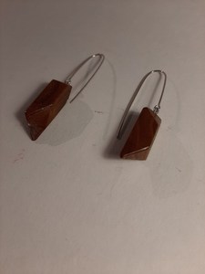 Boucles d'oreilles pendantes géométriques en bois avec crochets argentés, ton brun naturel, composants de bijoux - Product Image 5