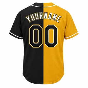 SINEWY Men's Baseball Jersey Black <b>Gold</b> Color Block Short Sleeve Custom Name <b>Number</b> Sublimated Print Regular Fit - Product Image 3