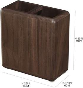 Meilleure Offre : Ensemble de 4 Accessoires de Salle de Bain de Luxe en Bois de Noyer Massif Écologique – Distributeur de Savon, Porte-Brosse à Dents, Gobelet, Savonnière - Product Image 2