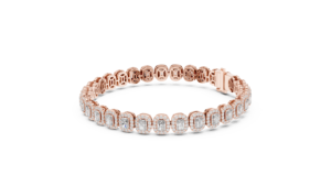 Pulsera de Oro Rosa con Corte Esmeralda y Halo, Brazalete de Lujo con Circonita Cúbica para Mujer, Joyería para Boda o Fiesta, Regalo - Product Image 5