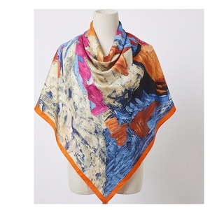 NORTH Women's Square <b>Silk</b> Scarf Hand-Painted Print Elegant Multi-Functional Fashion Accessory All Seasons - Product Image 1