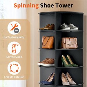 Étagère à chaussures rotative à 360 degrés à 7 niveaux en composite bois-plastique 60*60*184cm Noir - Product Image 6