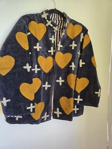 Veste en velours bleu marine pour femmes, avec fermeture éclair, col montant, manches longues, motif cœur, manteau en polaire, veste à manches longues pour femmes, motif cœur - Product Image 4