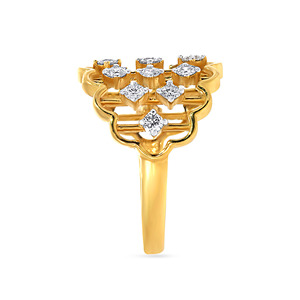 Anillo de Diamantes Brillantes Curvos y Multiformes, Anillo de Moda Chapado en Oro de 18K con Banda Ancha y Diseño Floral Calado con Múltiples Piedras Redondas Brillantes de Circonita Cúbica - Product Image 4